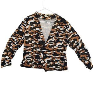 CAREN SCOTT Sweater Women's Long Sleeve Cardigan Brown Camouflage XL